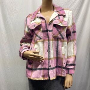 Pink, Beige, White & Gray Women's Plaid Jacket